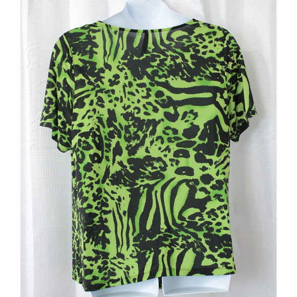 Allie & Rob Drape Neckline Animal Print Top Women 2X Green Black Office - Picture 2 of 11